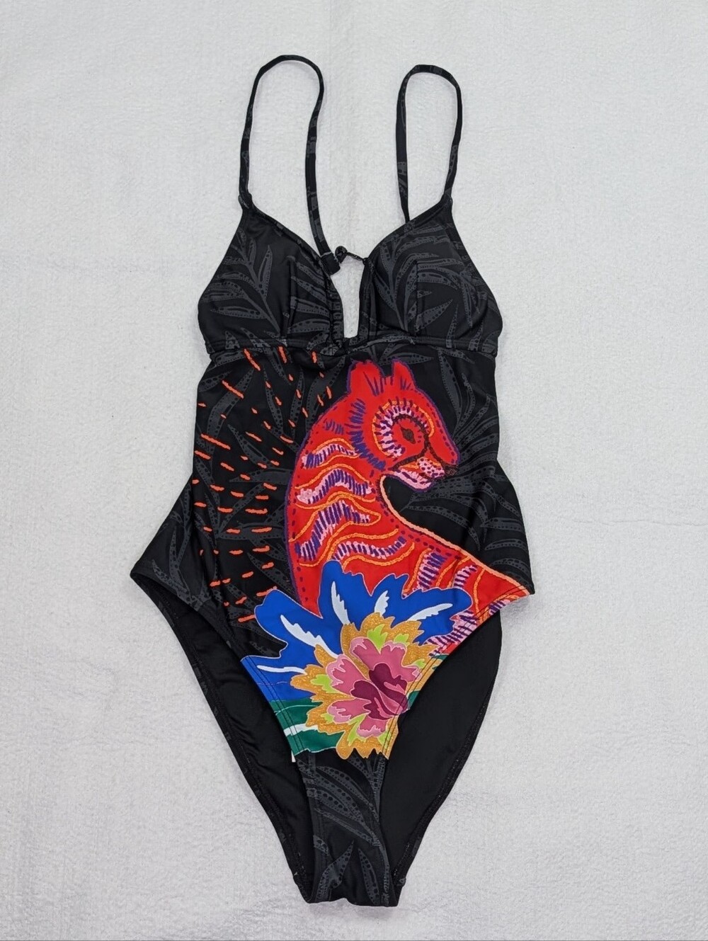 NWT Desigual One-piece Swimsuit Womens Size Small US XS Floral Panther Colorful